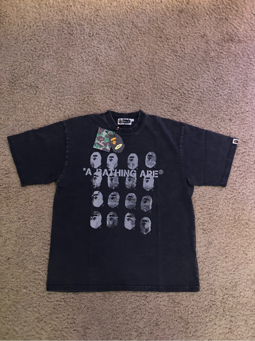 BAPE Garment Dye Logo Relaxed Fit Tee 'Black'